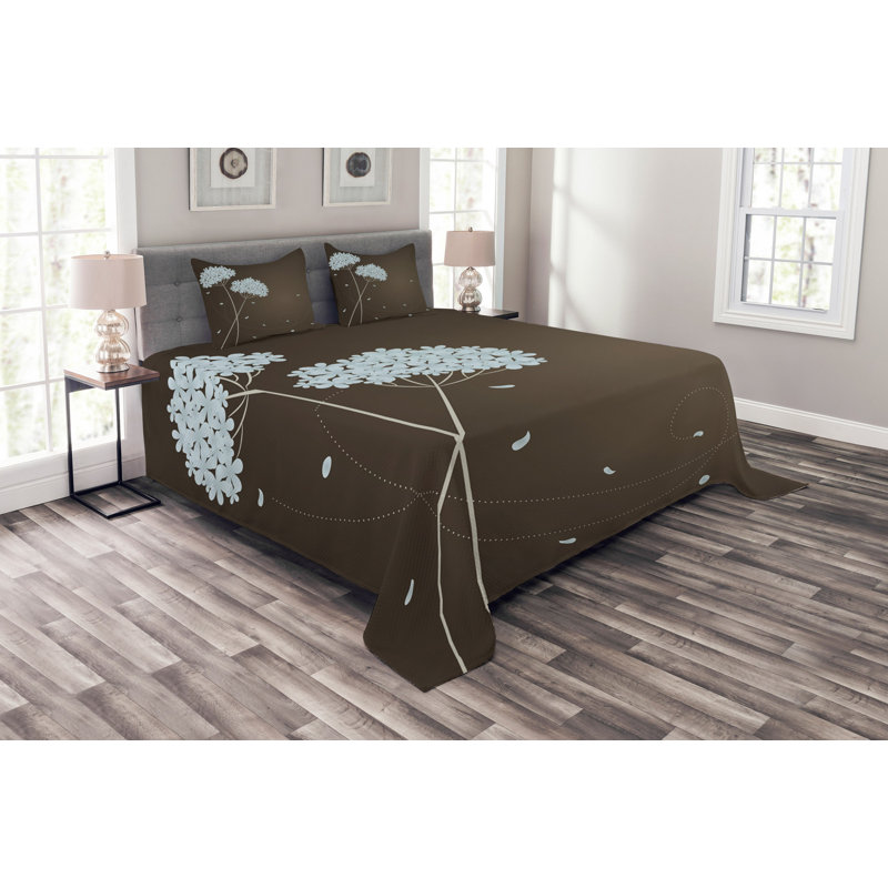 Adysen Brown/Blue Microfiber Bedspread Set, 220 x 264 cm
