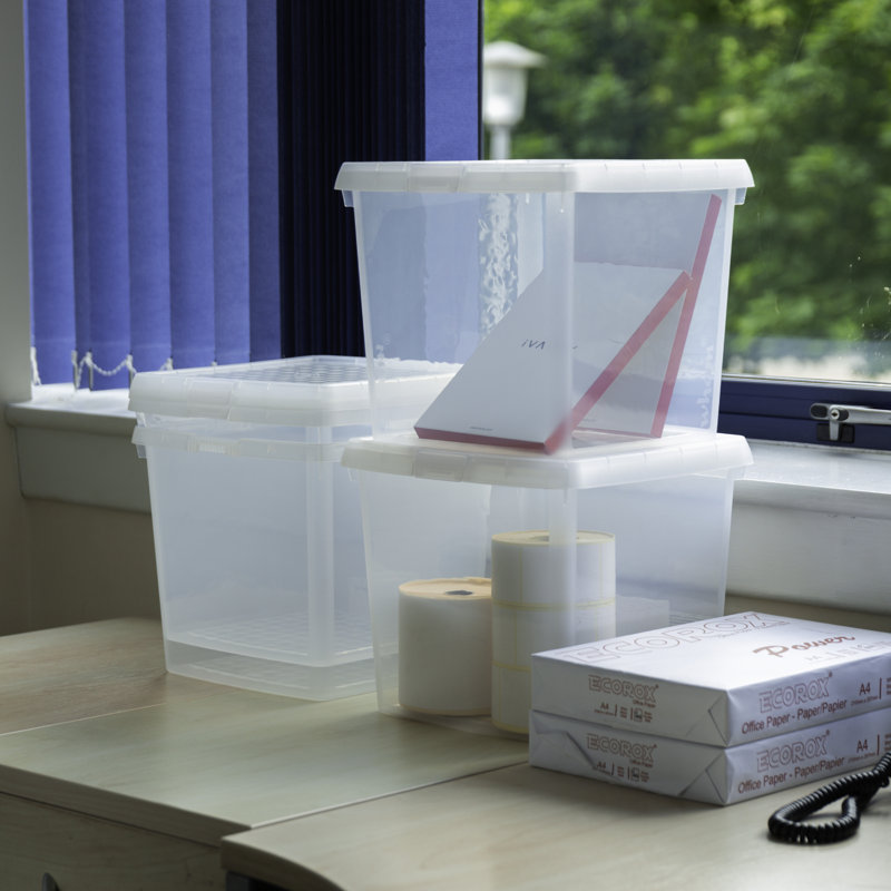 Wham Clip Square Plastic Storage Boxes with Secure Clip Lock Lids Clear/Clear/Clear