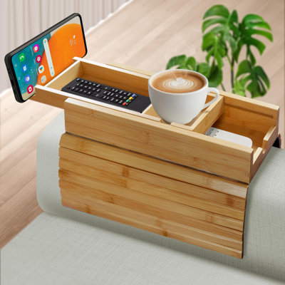 Sofa Tray Bamboo Sofa Armrest Tray With 360° Rotating Design