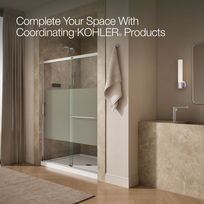 Elate Tall Sliding Shower Door, 75-1/2-In H X 56-1/4 - 59-5/8-In W, With Heavy 5/16-In Thick Crystal Clear Glass With Privacy Band