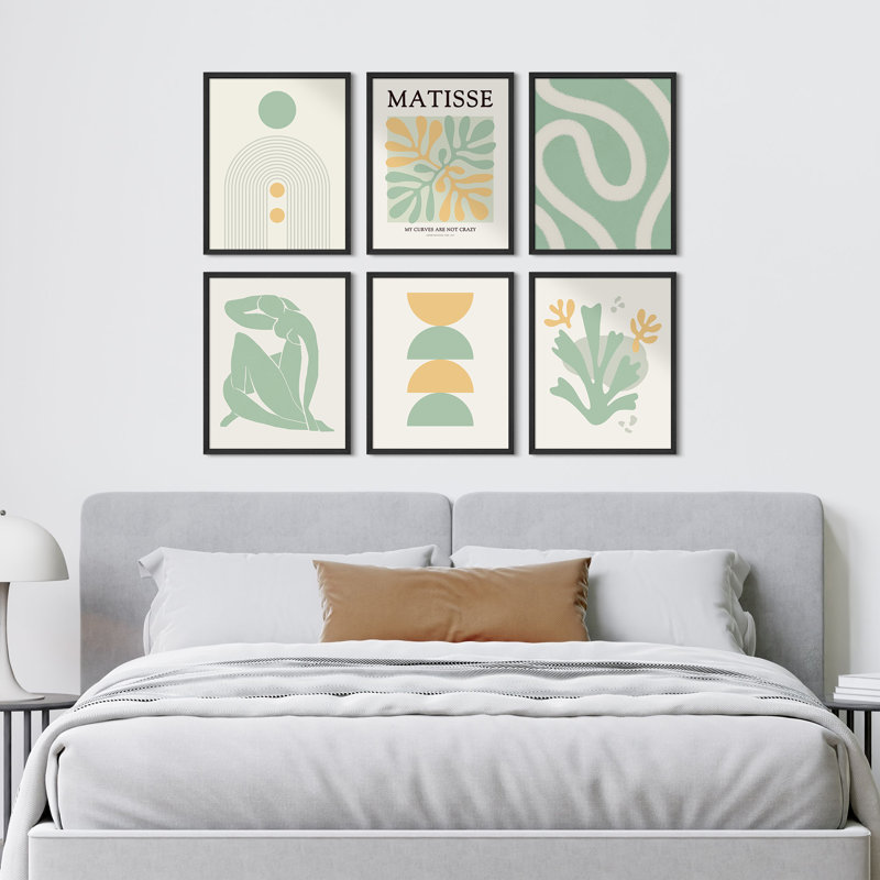 «Mid Century Modern Matisse Green Abstract Boho, H 10 po x l 8 po, Noir