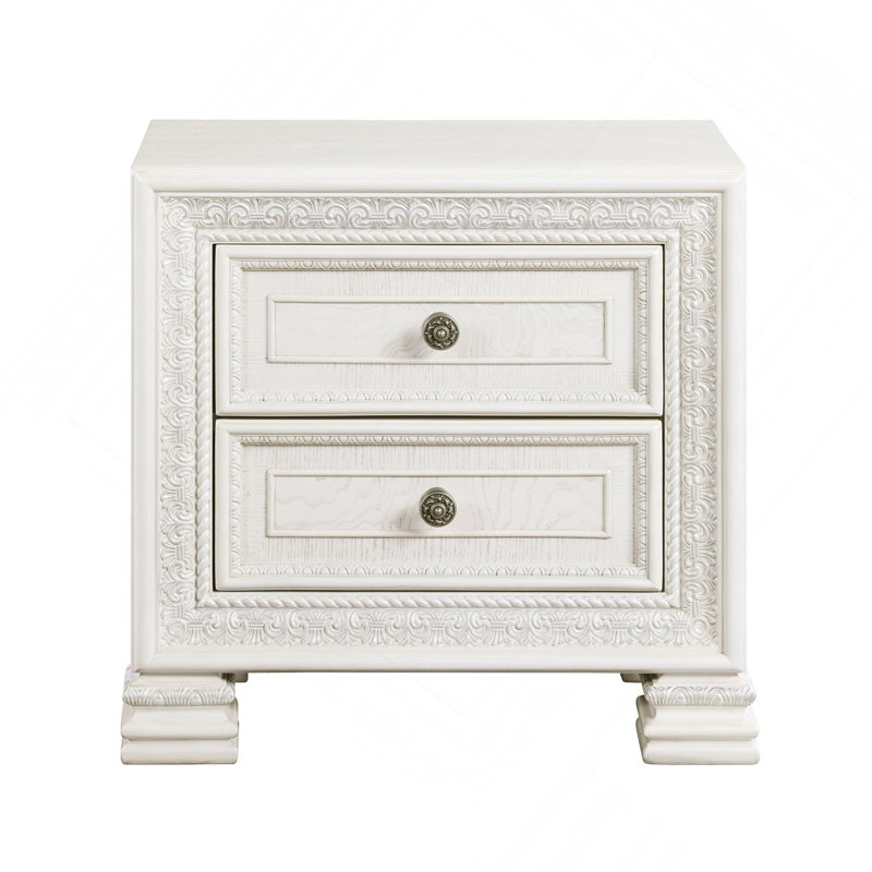 Classic Luxury Pearl White Finish Nightstand Of 2X Drawers Wooden Bedroom Furniture 1Pc, Dart Molding Design