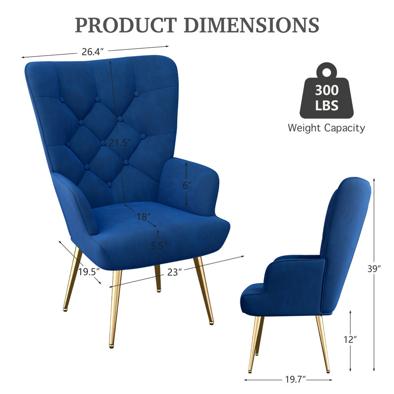 Pureza Velvet Wingback Chair, Blue Velvet