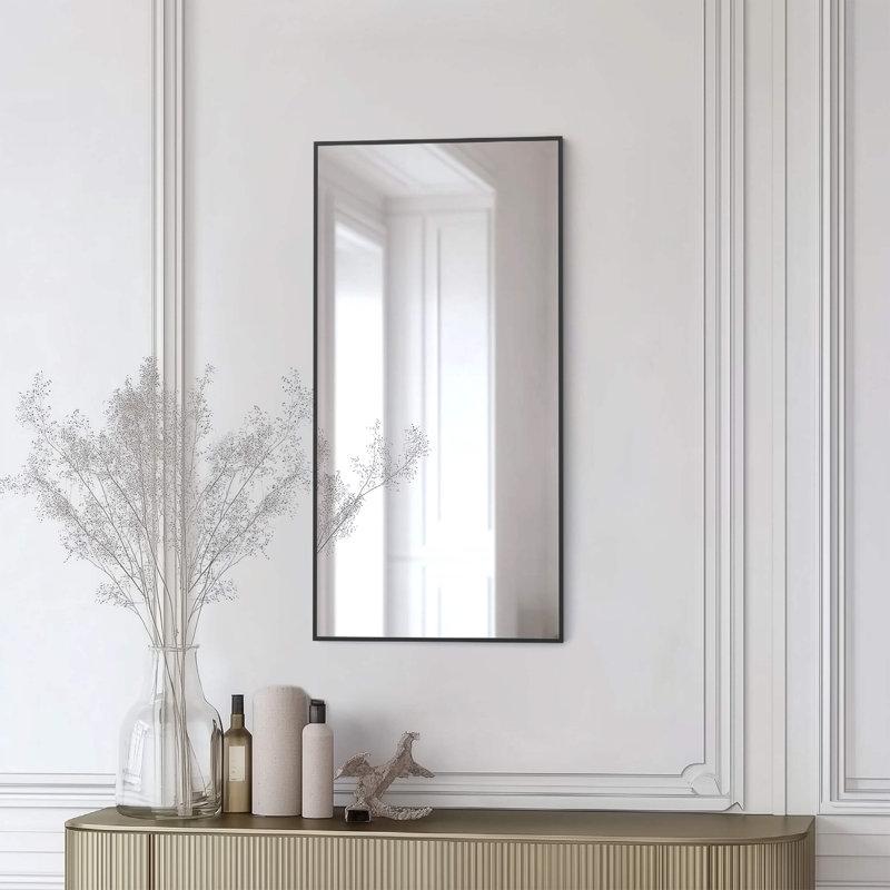 Premium Metal Frame Shatterproof Wall Mount Mirror - FM1, 36" x 18", Matte Black
