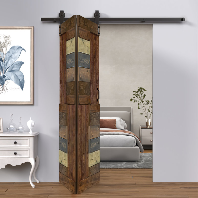 Porte à deux branches en bois massif en forme de S avec rail de quincaillerie - Assemblage requis, Multicolore, 48 po x 84 po