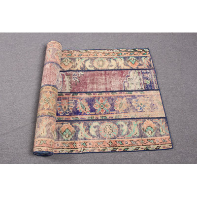 Vintage Anatolian Wool Runner Rug in Faded for Corridors and Stairs - Turkish Patchwork Design