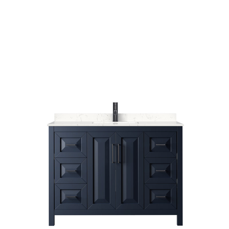 Ensemble de meuble-lavabo simple 48 po Daria, Bleu très foncé, Marbre de culture de Carrare, Noir mat