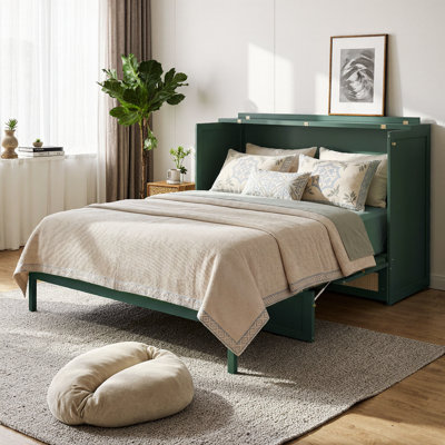 Grand lit escamotable avec grands tiroirs de rangement, cadre de lit mural pliable avec design en rotin, mobilier de chambre peu encombrant pour chambre d'amis, appartement, studio, capacité de 400 lb