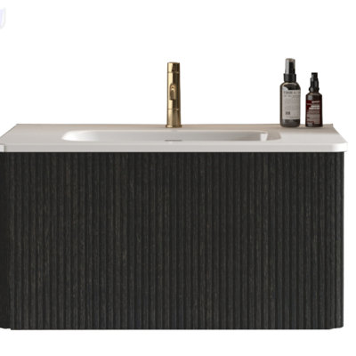 Meuble-lavabo flottant en noyer rayé 30 po avec lavabo en céramique blanc Etna, pré-assemblé Etna