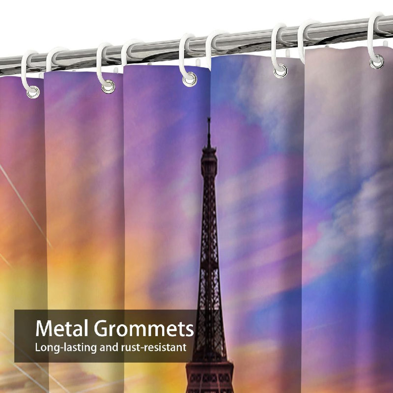 Rideau de douche avec 12 crochets Eiffel Tower Sunset Spring Paris France, L 72 po x l 78 po