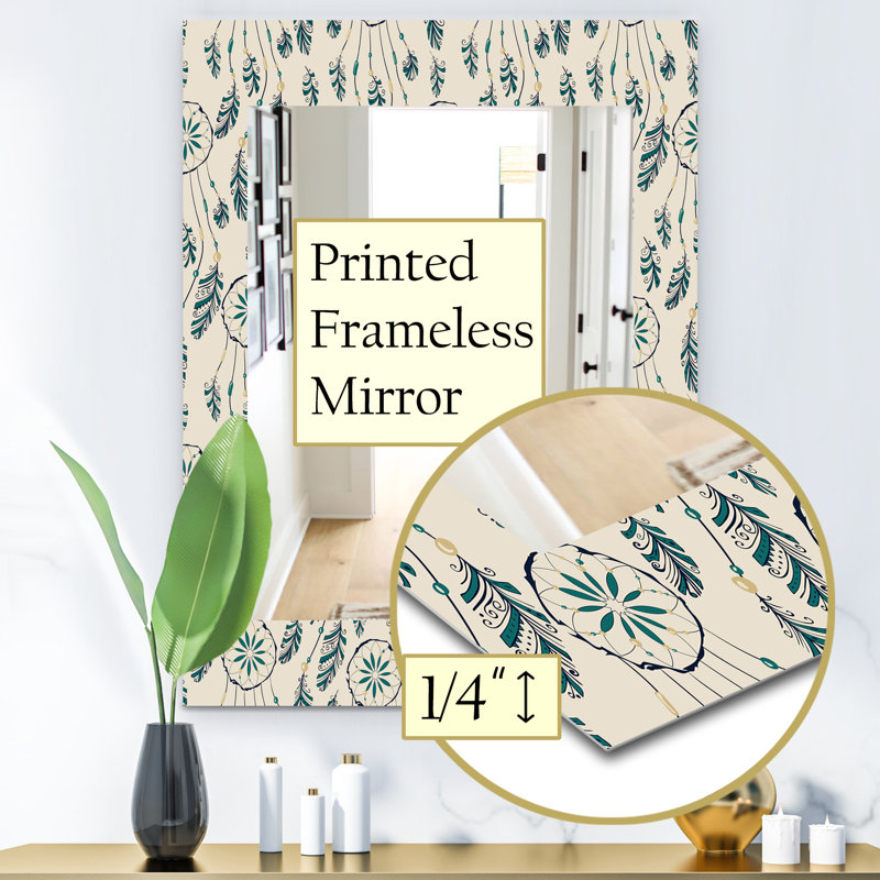 Miroir mural bohémien et éclectique 24 plumes, H 24 po x l 32 po