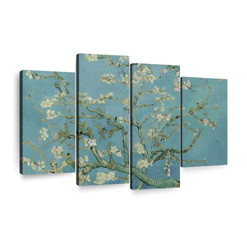 Ensemble de 4 fleurs d'amandier sur toile, H 27 po x l 43 po x P 1,25 po