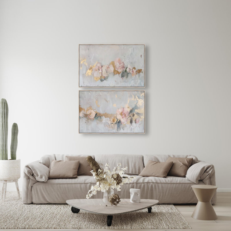 Oliver Gal Velvet Alloy Set Floral Abstract - Liquid Framed Canvas Art, Cream, 25" H x 37" W