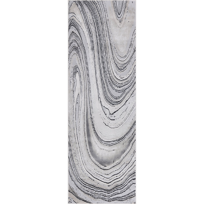Nevada Collection Abstract Cream and Gold Rug, Black/Gray, Runner 2'6" x 7'8"