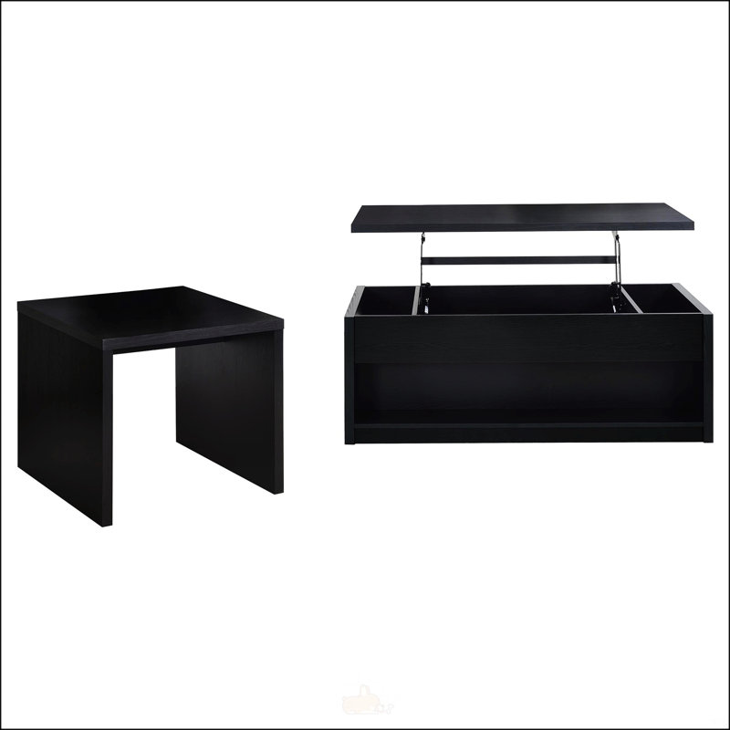Ensemble de tables basses à plateau relevable 2 pièces Canyon noir avec rangement caché et hauteur réglable, parfait pour les salons modernes