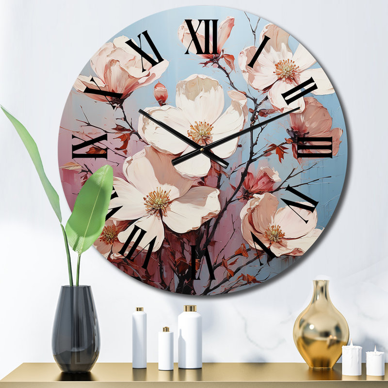 Horloge murale blanche Dogwood Impression I - Paysages, Moyenne