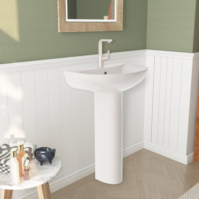 Lavabo de salle de bain piédestal en U blanc avec trop-plein 25 po TOBILI