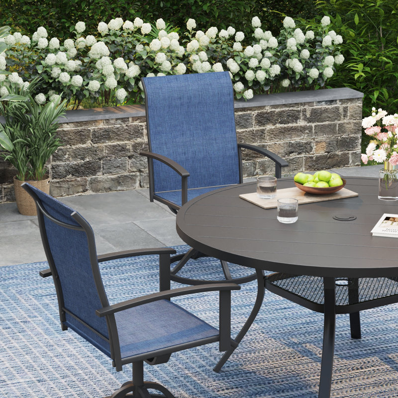 4-Person Square Patio Dining Set With 360°Swivel PVC-coated polyester Chairs, Black/Blue