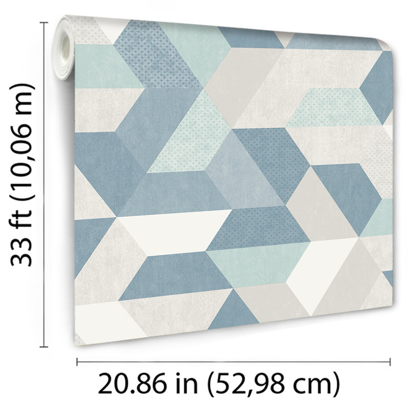 Papier peint géométrique jaune et bleu Loft, Bleu