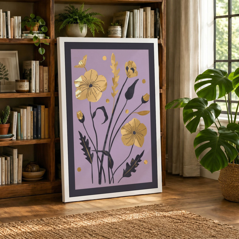 Yellow Blooms Study Botanical - Wrapped Canvas, 30x20 - 76.2 x 50.8 cm, Terracotta Border