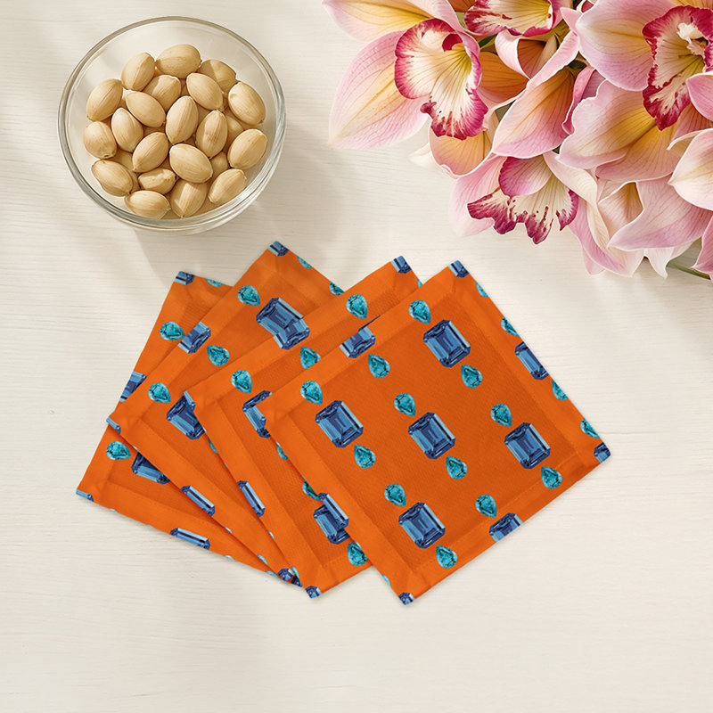 Gem Sapphires Cotton Sateen Cocktail Napkins, Orange