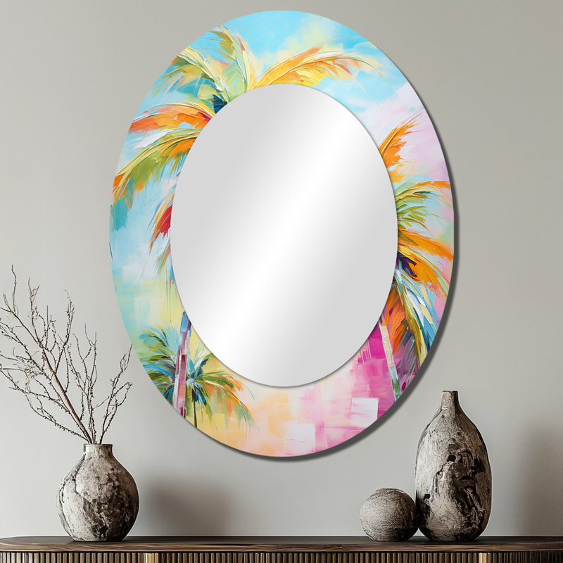 Popart Palm Trees III - Tropical Oval Wall Mirror, 40" x 30"