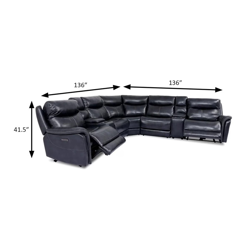 136" W Transitional Power Sectional, Dark Navy