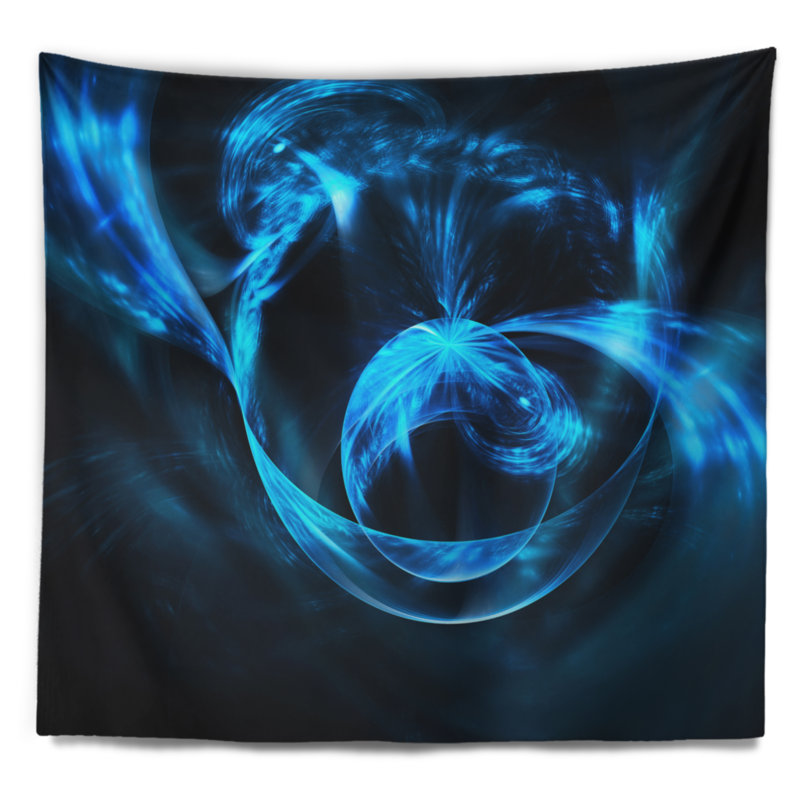 Tapisserie vagues d’ondulations bleues à cercle 3d, H 32 po x l 39 po