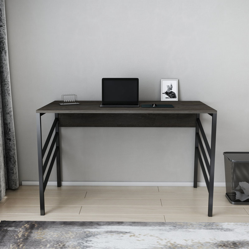 Ricka Modern Writing Desk With Metal Legs, Black / Dark Gray Oak