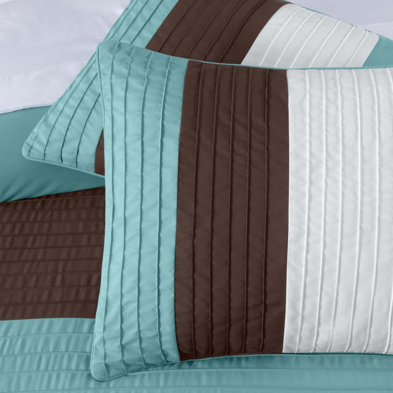 Full Blue Brown Beige Microfiber Bed in a Bag Set
