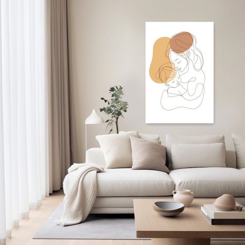 Minimalist Mother Baby Love Abstract Minimalist Wall Art Print 1 Piece Wrapped Canvas Wall Art, 152.4cm H x 101.6cm W