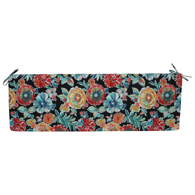 Outdoor Bench Cushion, Black/Colsen Noir Floral, 63" W x 19" D