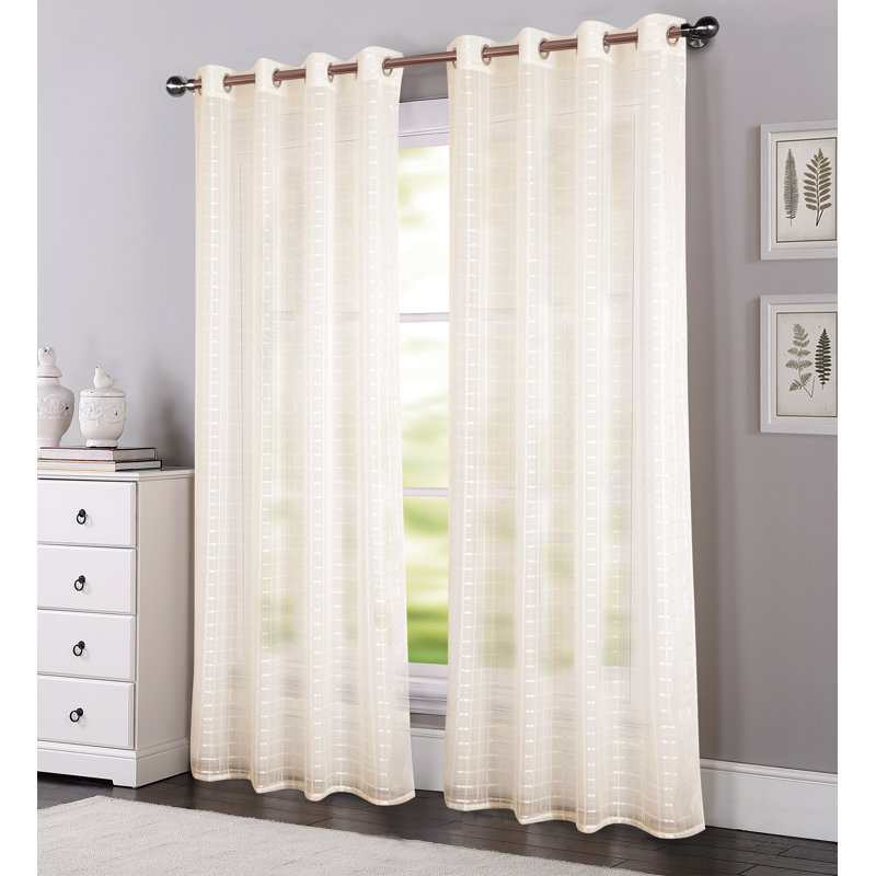 Panneau de rideau transparent à œillets avec motif écossais Jardine, Beige