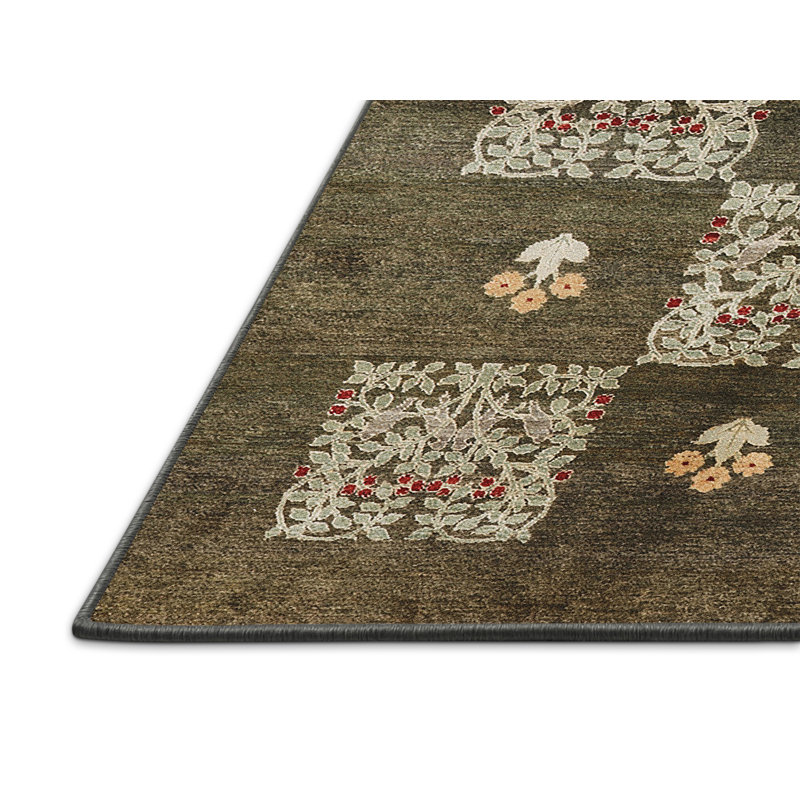 Tapis vert foncé / beige, Rectangle 7 pi x 10 pi