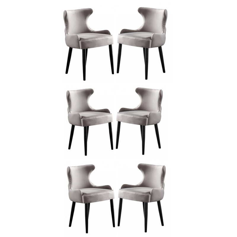 Ricky Modern Velvet Dining Chairs - Ergonomic Upholstered Curved Back with Solid Wooden Legs - Side Chair for Office Kitchen Living Room Dining Room