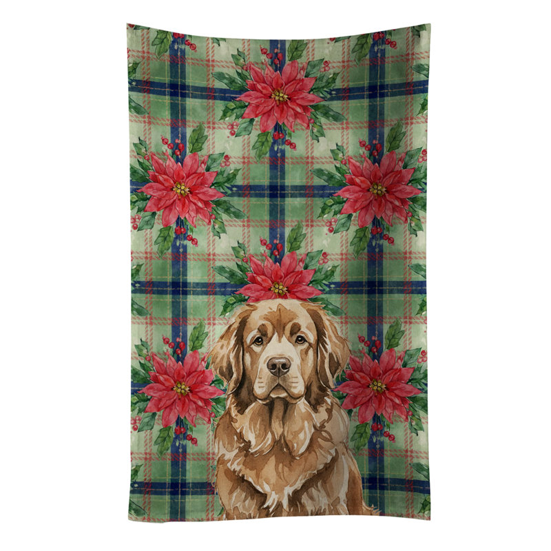 Brown Newfoundland Christmas PoinsettIas Kitchen Towel, Brown Newfoundland