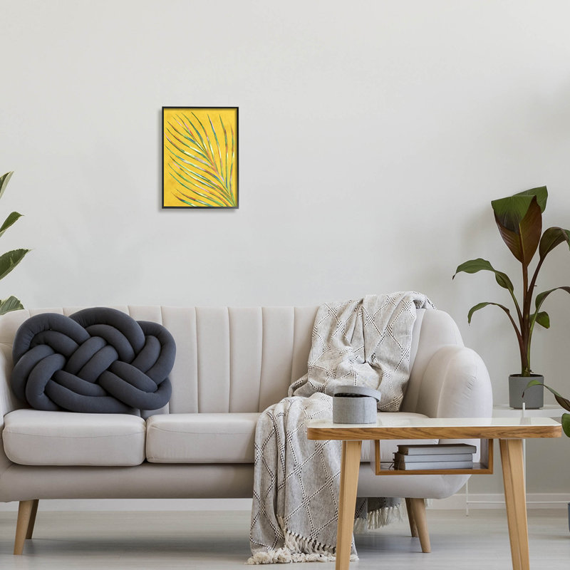 Art audacieux de pétales de feuilles de palmier jaune audacieux par Lil 'Rue, Giclée encadrée noir minuit