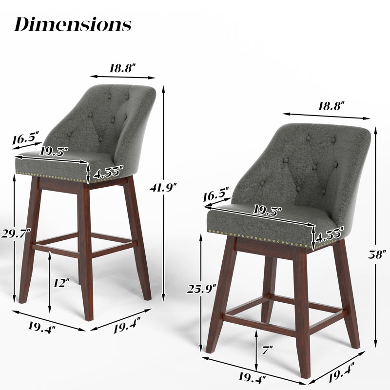 Havant Upholstered Counter & Bar Stool with Solid Wood Frame, Bar Stool (30" Seat Height), Gray/Walnut