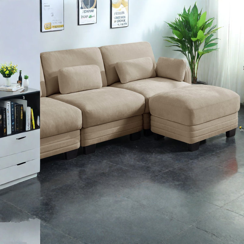 Canapés d'angle à compression, canapé moderne modulaire en chenille camel pour la maison