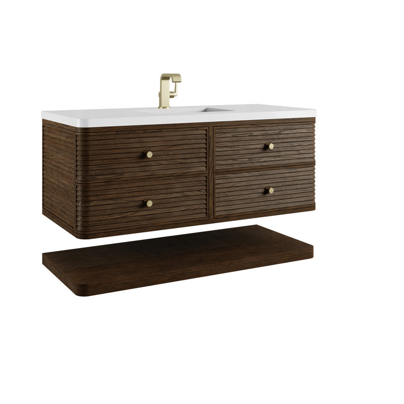 Allamari 48" W Single Vanity, Single-Hole, Sable Oak, White Zeus Silestone