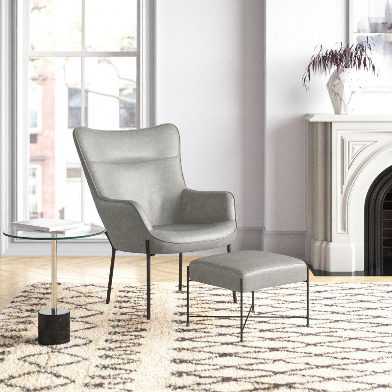 Bayliegh Faux Leather Accent Chair with Ottoman, Gray