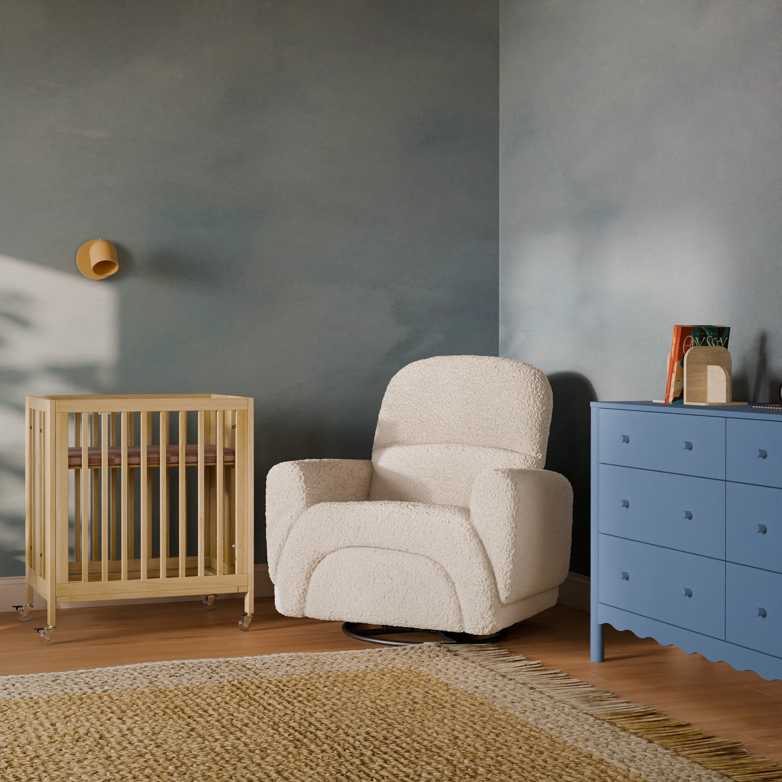 Rainbow Recliner and Swivel Glider, Teddy Loop Almond Sherpa