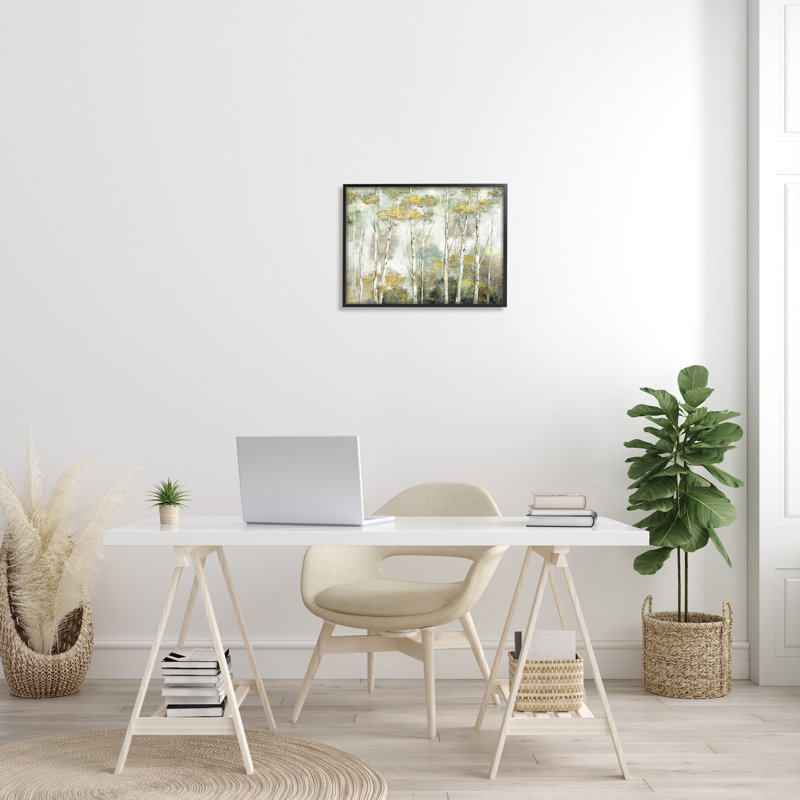 Bouleau, forêt, feuillage jaune, forêt, estampe numérique, art texturé par Nan, H 16 po x l 20 po x P 1,5 po