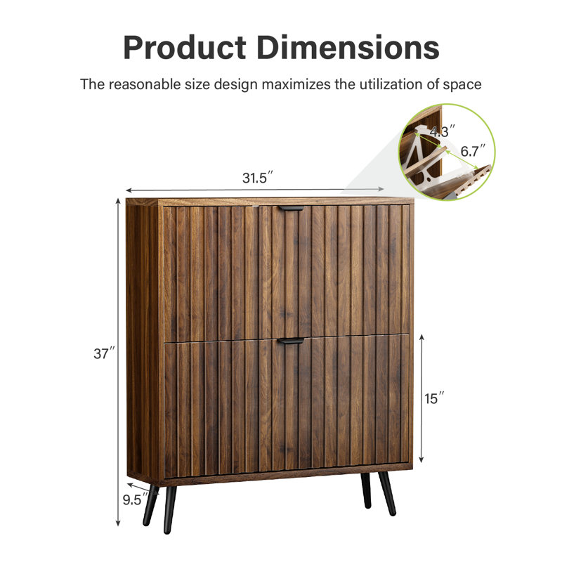 Shoe Storage Cabinet with Adjustable Shelves for Entryway Freestanding 16-20 Pairs Slim Shoe Organizer, 31.5"W, Walnut