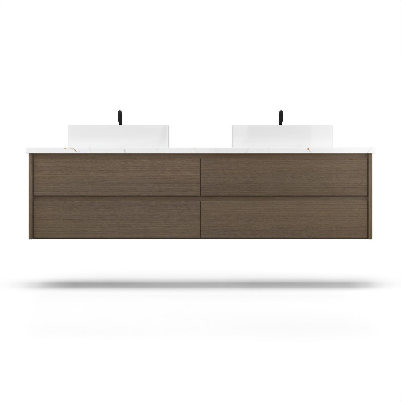 Gilded Double Drawer Bath Floating Vanity, Smoked Modern, 60"