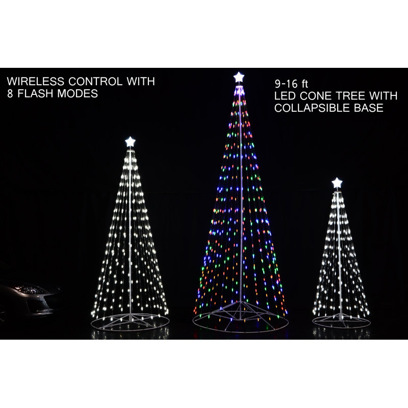 White LED Cone Tree with Collapsible Base Lighted Display, 144" H x 60" W x 60" D, Warm White