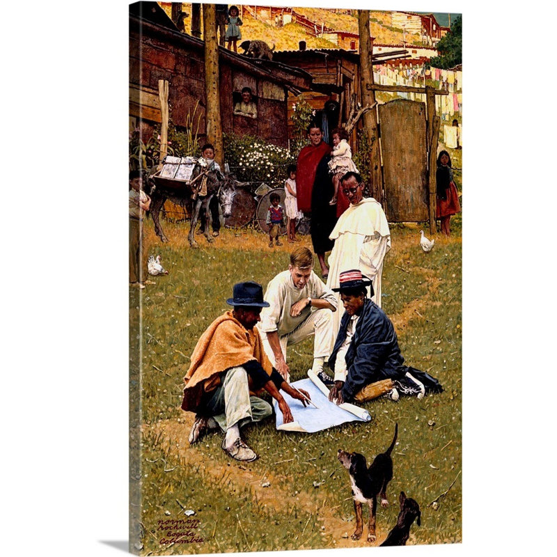 Norman Rockwell, "Peace Corps" à Bogota, Colombie, art mural sur toile, Toile tendue, H 48 po x l 32 po x P 1,25 po