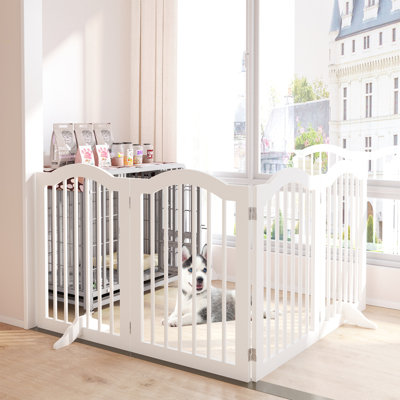 27.6" Height Tall Freestanding Pet Gate, 4 Panels Foldable Dog Gate, Solid Wood Folding Safety Fence Wooden Dog Gate With 2 Pcs Support Feet Ideal For Stairs, Doorways, Halls, Kitchens, Heavy Duty Gat