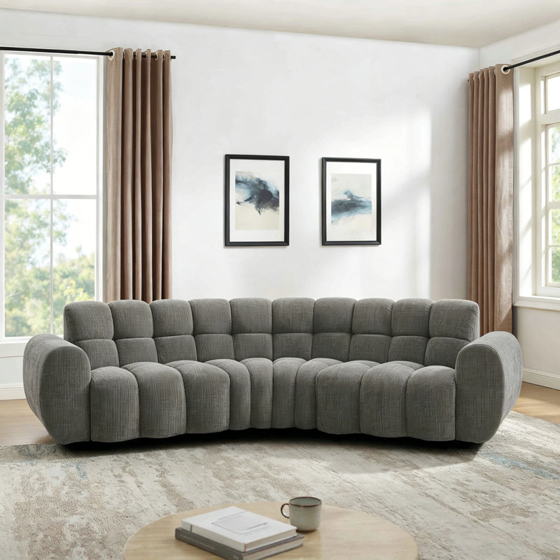 Jozwiak Modern Style 136" W Curved Shape Type3 4S Sofa, Gray Chenille