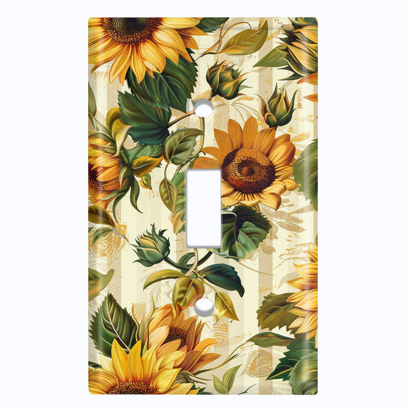 Couvercle de plaque d'interrupteur en métal; Bascule de taille standard US 1 - tournesols rétro, #1 Single Toggle